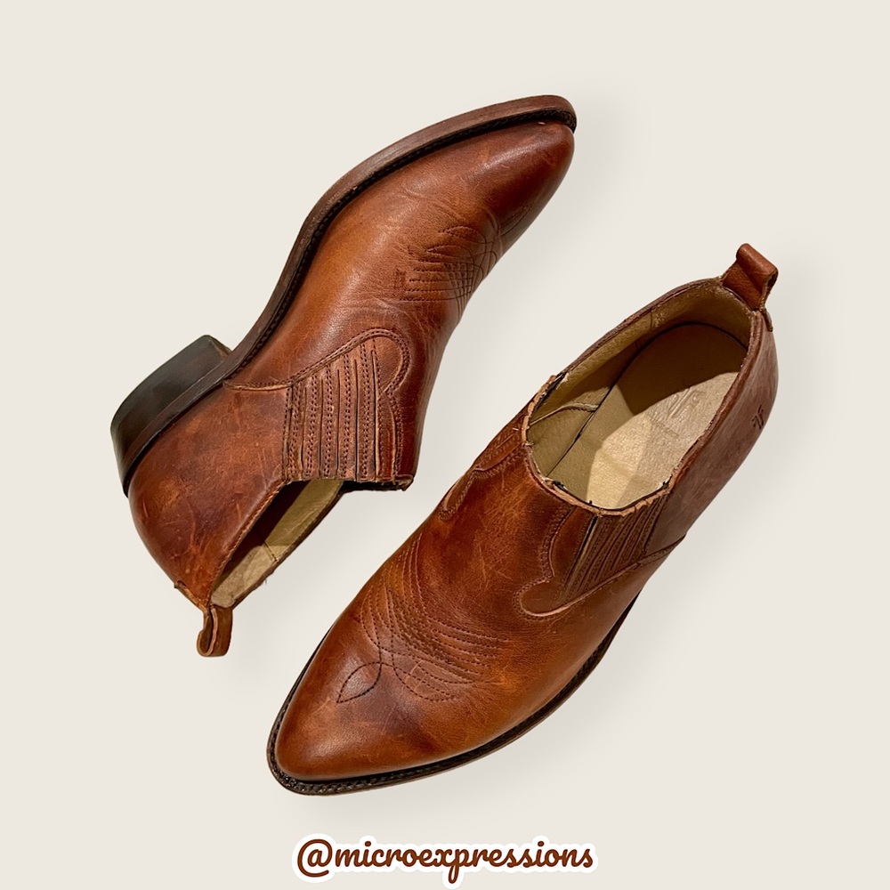 $369 Frye Billy Shootie Cognac Leather Southwestern Casual Pointed Ankle Booties - Picture 10 of 16